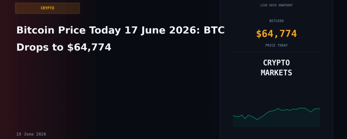 Bitcoin Price Today 17 June 2026: BTC Drops to $64,774
