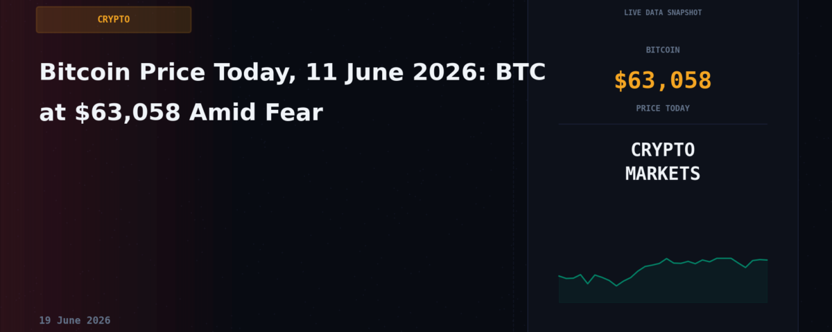 Bitcoin Price Today, 11 June 2026: BTC at $63,058 Amid Fear