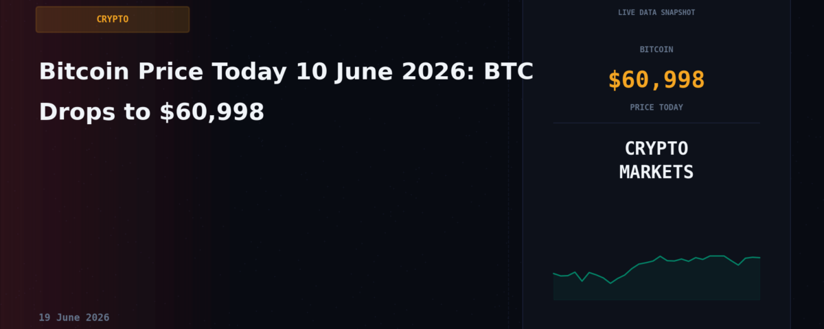 Bitcoin Price Today 10 June 2026: BTC Drops to $60,998