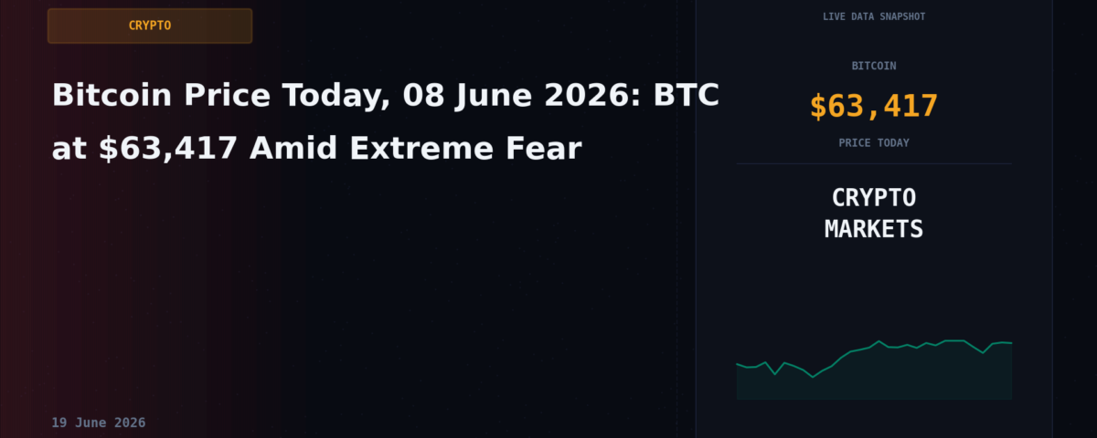 Bitcoin Price Today, 08 June 2026: BTC at $63,417 Amid Extreme Fear