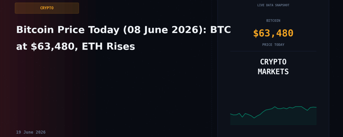 Bitcoin Price Today (08 June 2026): BTC at $63,480, ETH Rises