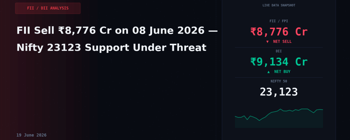 FII Sell ₹8,776 Cr on 08 June 2026 — Nifty 23123 Support Under Threat