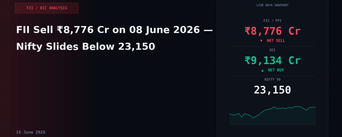 FII Sell ₹8,776 Cr on 08 June 2026 — Nifty Slides Below 23,150