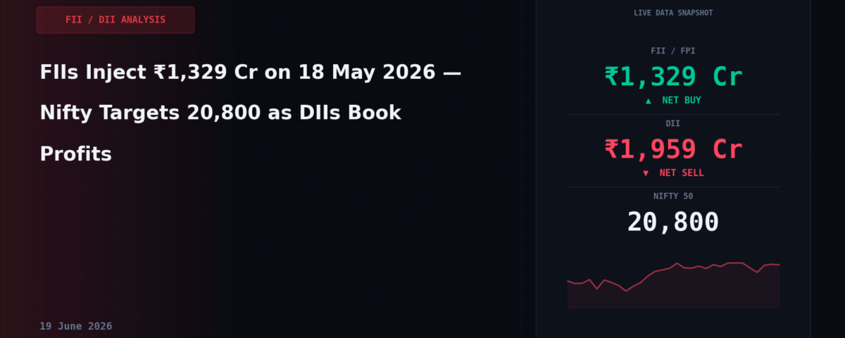 FIIs Inject ₹1,329 Cr on 18 May 2026 — Nifty Targets 20,800 as DIIs Book Profits