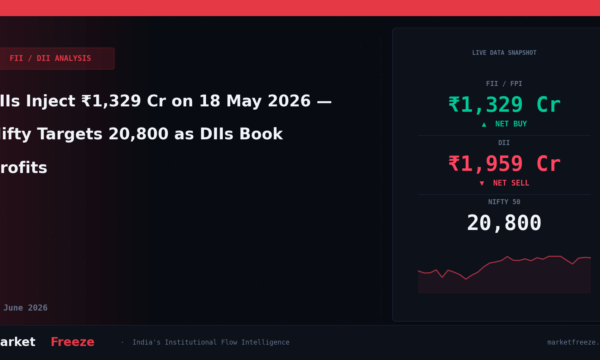 FIIs Inject ₹1,329 Cr on 18 May 2026 — Nifty Targets 20,800 as DIIs Book Profits
