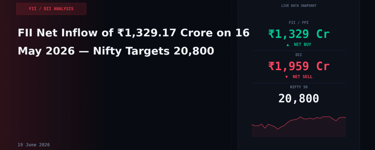 FII Net Inflow of ₹1,329.17 Crore on 16 May 2026 — Nifty Targets 20,800