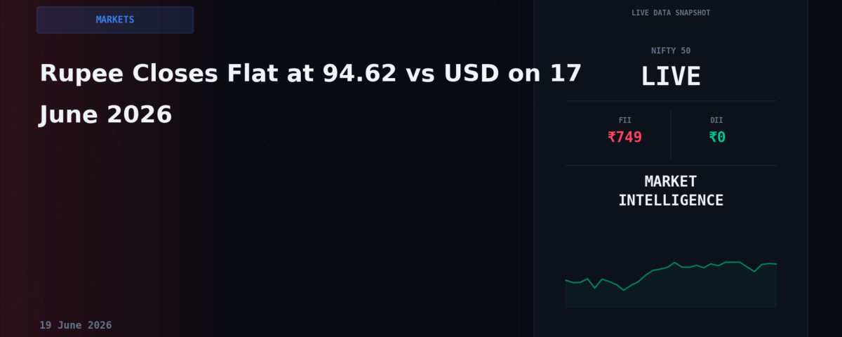 Rupee Closes Flat at 94.62 vs USD on 17 June 2026