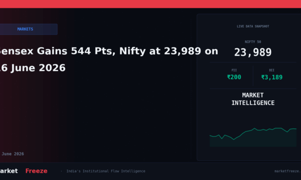 Sensex Gains 544 Pts, Nifty at 23,989 on 16 June 2026