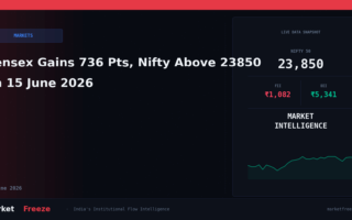 Sensex Gains 736 Pts, Nifty Above 23850 on 15 June 2026
