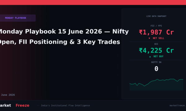 Monday Playbook 15 June 2026 — Nifty Open, FII Positioning & 3 Key Trades