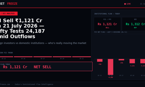 FII Sell ₹1,121 Cr on 21 July 2026 — Nifty Tests 24,187 Amid Outflows