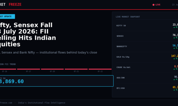 Nifty, Sensex Fall 23 July 2026: FII Selling Hits Indian Equities