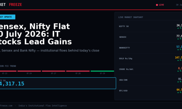 Sensex, Nifty Flat 30 July 2026: IT Stocks Lead Gains