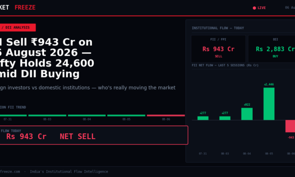 FII Sell ₹943 Cr on 06 August 2026 — Nifty Holds 24,600 Amid DII Buying Spree