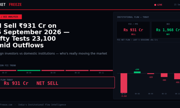 FII Sell ₹931 Cr on 15 September 2026 — Nifty Tests 23,100 Amid Outflows