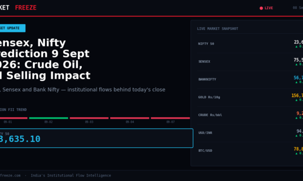 Sensex, Nifty Prediction 9 Sept 2026: Crude Oil, FII Selling Impact