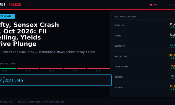 Nifty, Sensex Crash 01 Oct 2026: FII Selling, Yields Drive Plunge